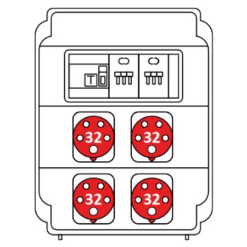  SEZ ROS 11/FI-01 Ipari kombináció 4 db 32 A 5P csatlakozóaljzat + 2 db C32/3 megszakító + Fi-relé 