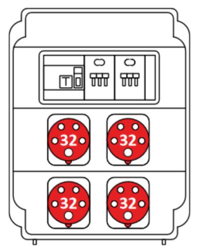 SEZ ROS 11/FI-01 Ipari kombináció 4 db 32 A 5P csatlakozóaljzat + 2 db C32/3 megszakító + Fi-relé 