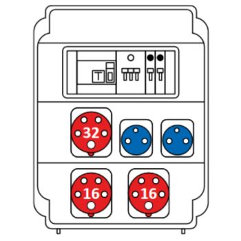   SEZ ROS 11/FI-15/S Ipari kombináció 2db HT dugalj + 2db 16A 5P + 1db 32A 5P kismegszakító + Fi-relé védelemmel