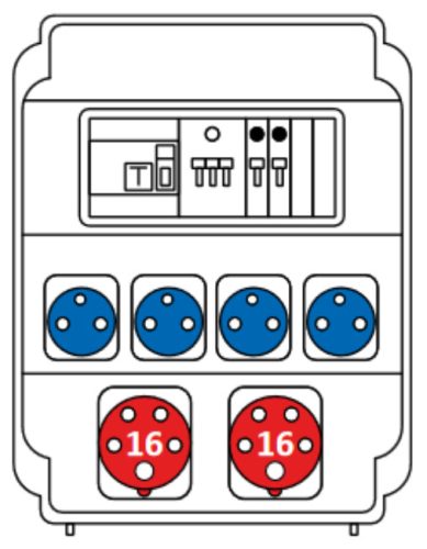 SEZ ROS 11/FI-23/S Ipari kombináció  4db HT dugalj + 2db 16A 5P kismegszakítókkal + Fi-relé védelemmel