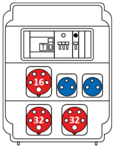 SEZ ROS 11/FI-12/S Ipari kombináció  2db HT dugalj + 1db 16A 5P + 2db 32A 5P kismegszakító + Fi-relé védelemmel 