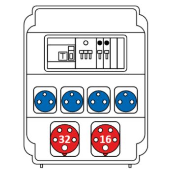   SEZ ROS 11/FI-21/S Ipari kombináció 4db HT dugalj +1 db 16A 5P + 1db 32A 5P kismegszakító + Fi-relé védelemmel