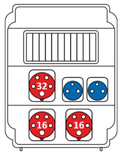 SEZ ROS 11/x-14 Ipari kombináció  A/S 1db 32A 5P, 2db 16A 5P, 2db VZ 16S. 